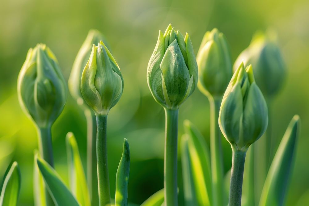 Closeup shot of flower buds growing in the field blossom produce sprout.