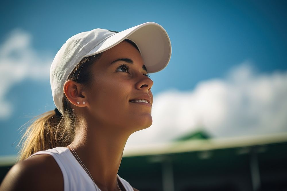 A close up image of a professional female tennis player clothing apparel person.