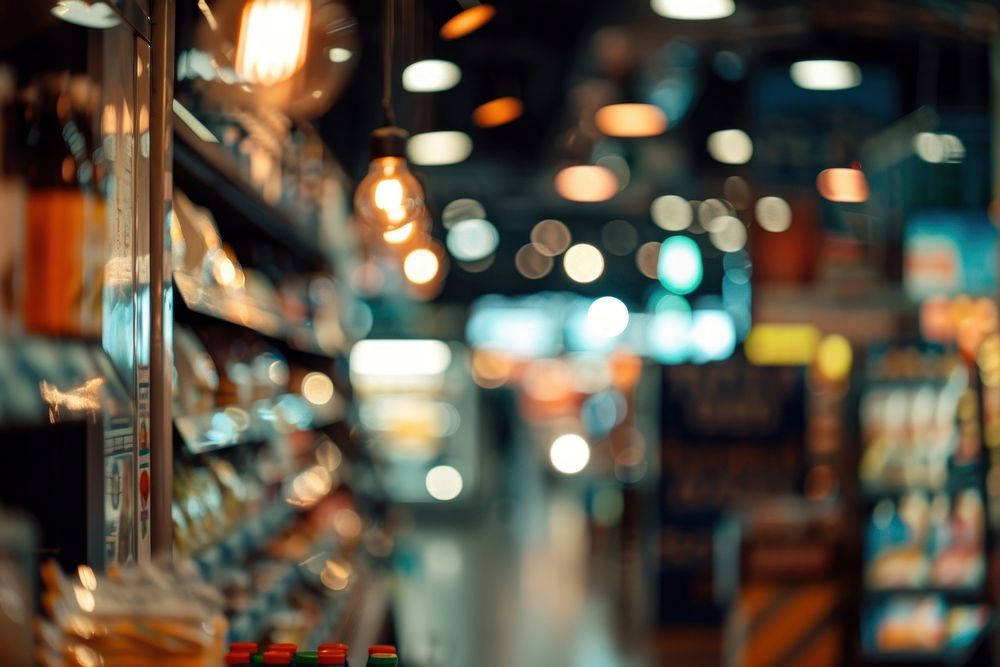 Photo of supermarket confectionery lighting indoors.