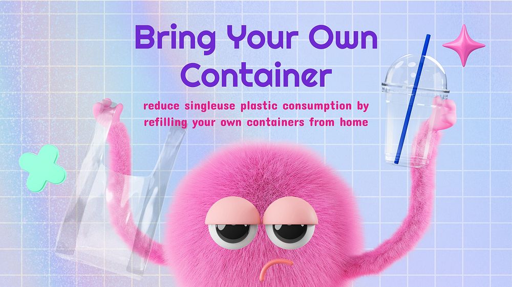BYO container  presentation template, pink monster cartoon