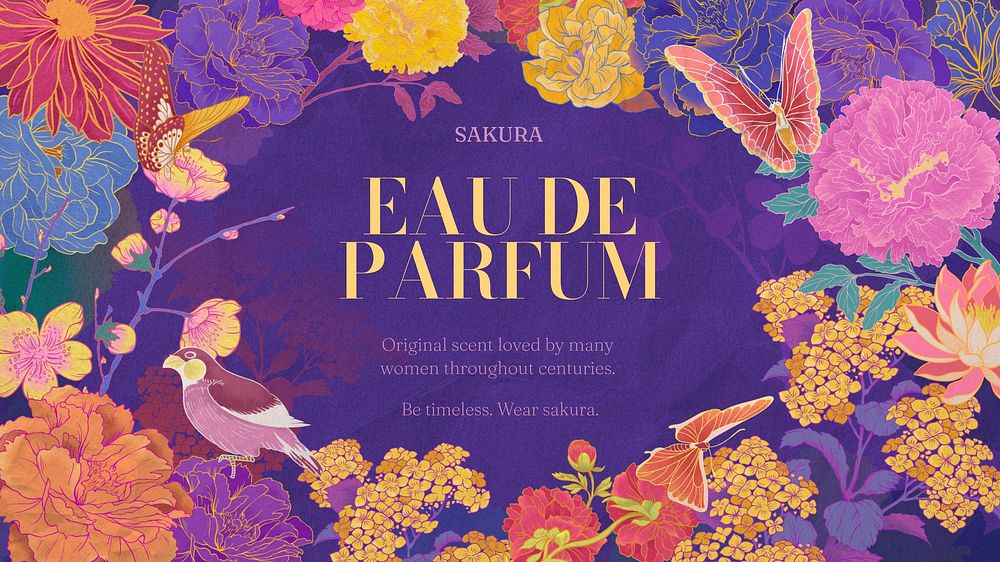 Women's perfume blog banner template,  Ukiyo-e art remix design