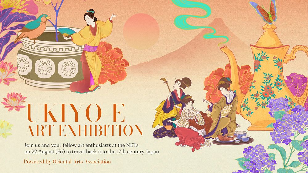Ukiyo-e exhibition blog banner template vintage design