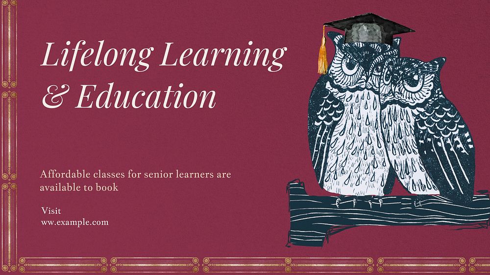 Art Nouveau blog banner template,  owl with graduation cap, remix by rawpixel