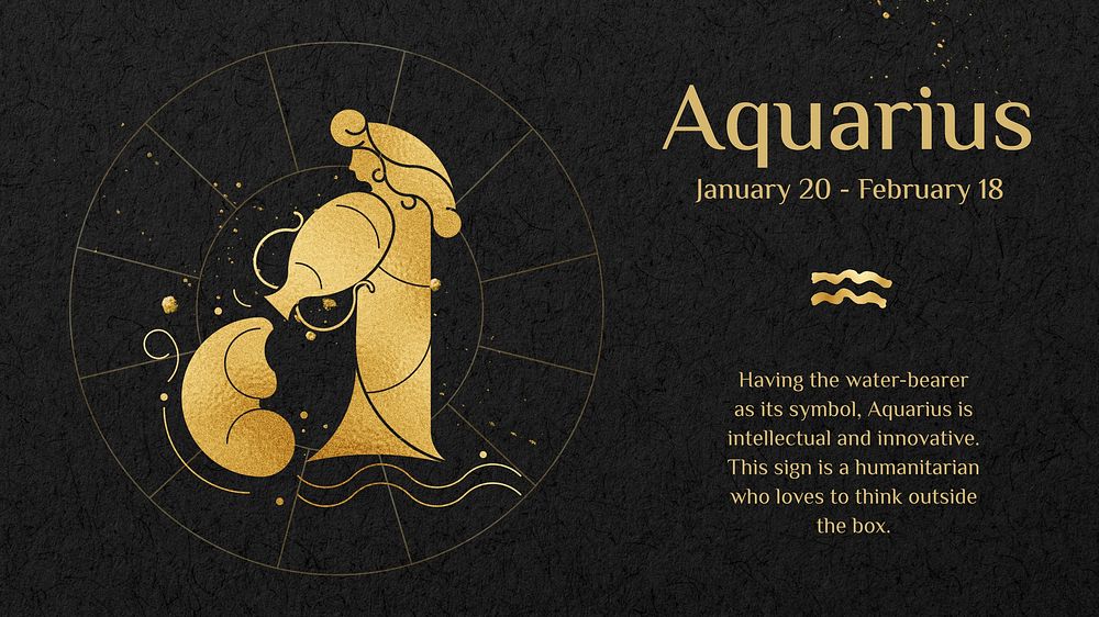 Aquarius blog banner template,  gold Art Nouveau horoscope sign, remixed by rawpixel