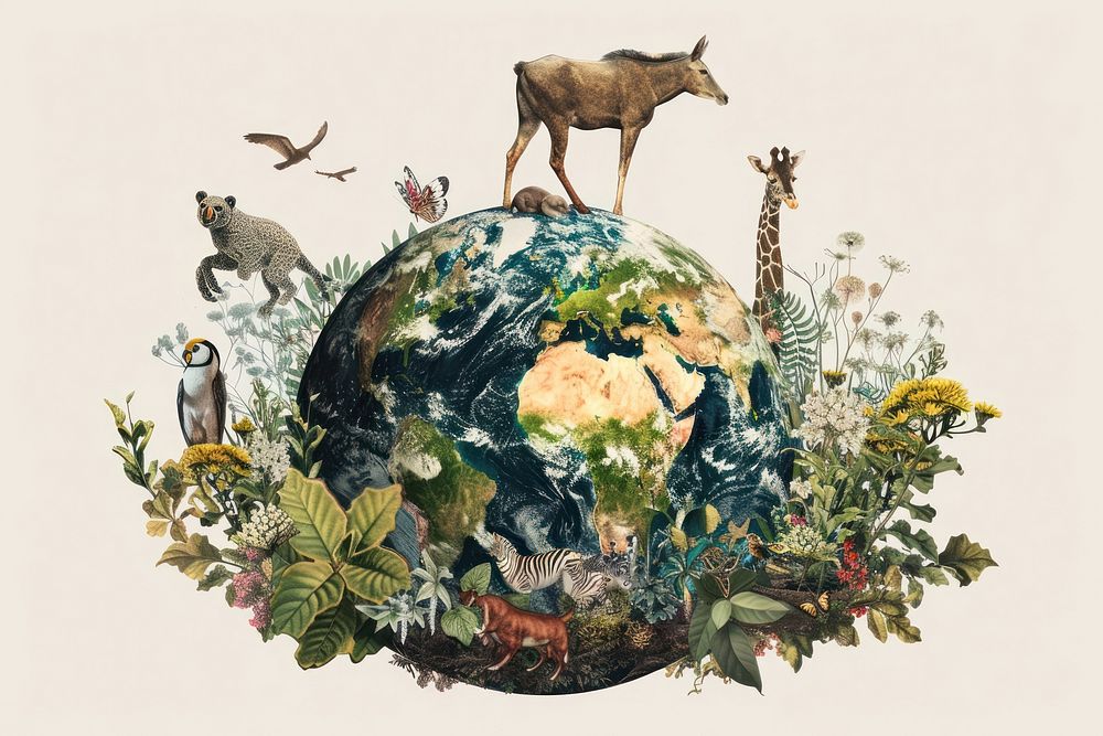 Earth with animal astronomy painting wildlife.