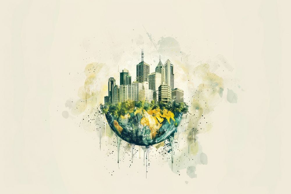 Earth with building photography painting graphics.