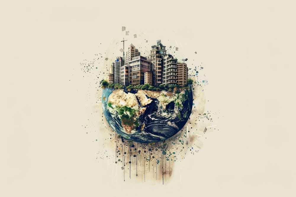 Earth with building drawing photography illustrated.
