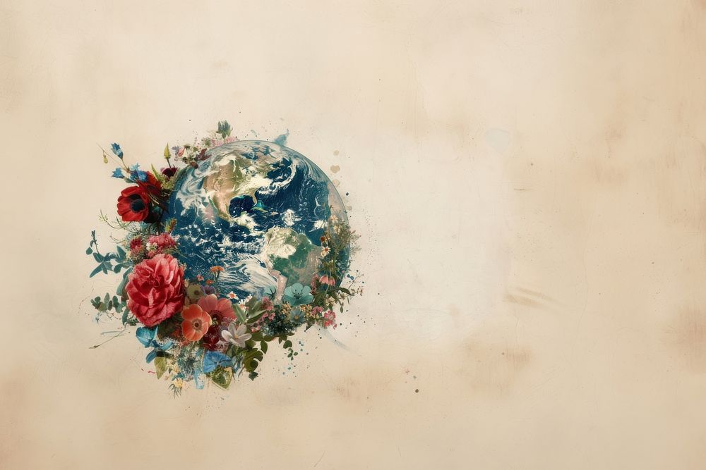Earth with flowers astronomy painting graphics.
