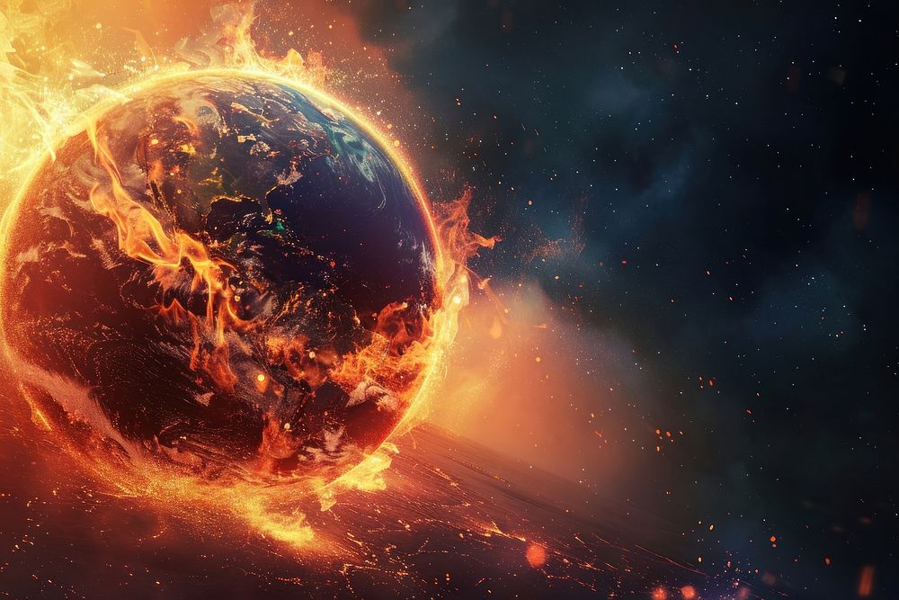 Earth is on fire planet space flame.