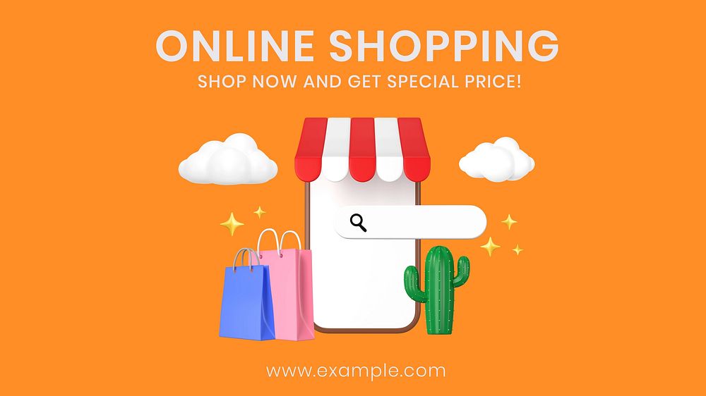 Online shopping blog banner template colorful 3D design
