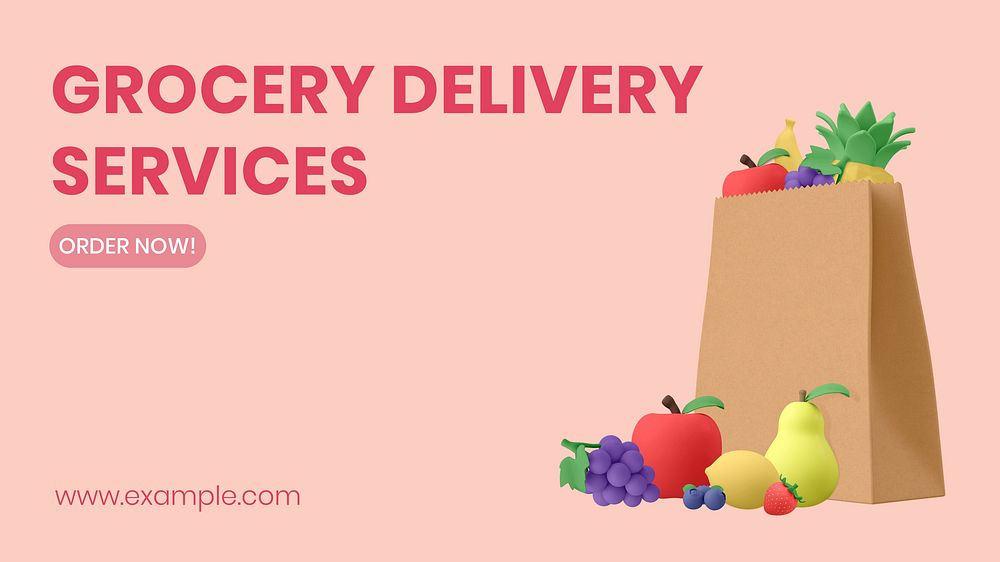Grocery delivery blog banner template colorful 3D design