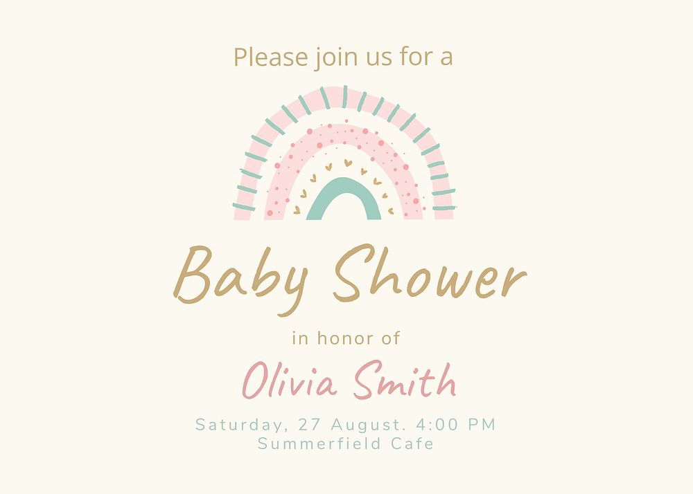 Baby shower invitation card template, cute pastel landscape design