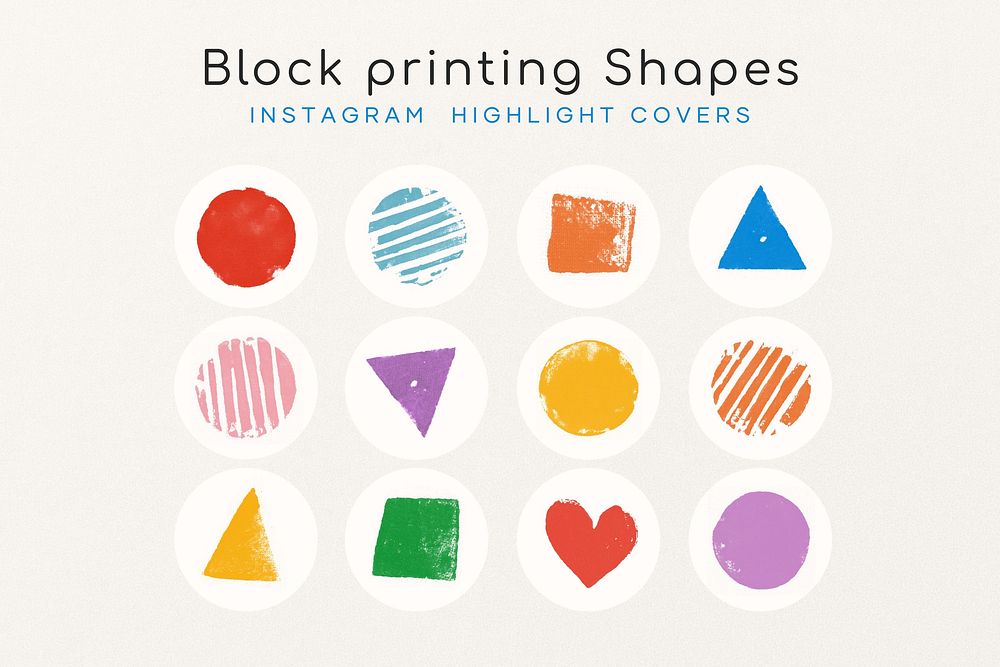 Block printing shapes Instagram story highlight cover template set
