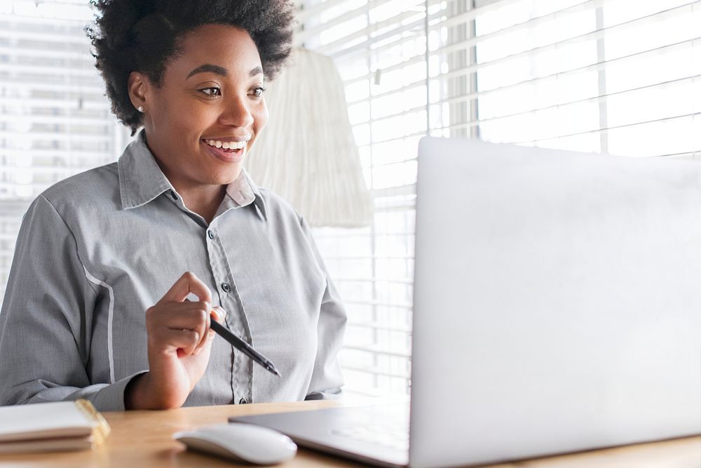 Black woman using laptop