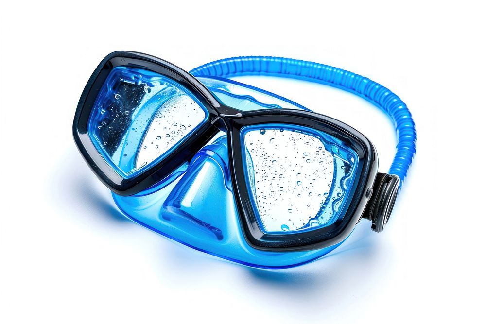 Blue diving mask with droplets