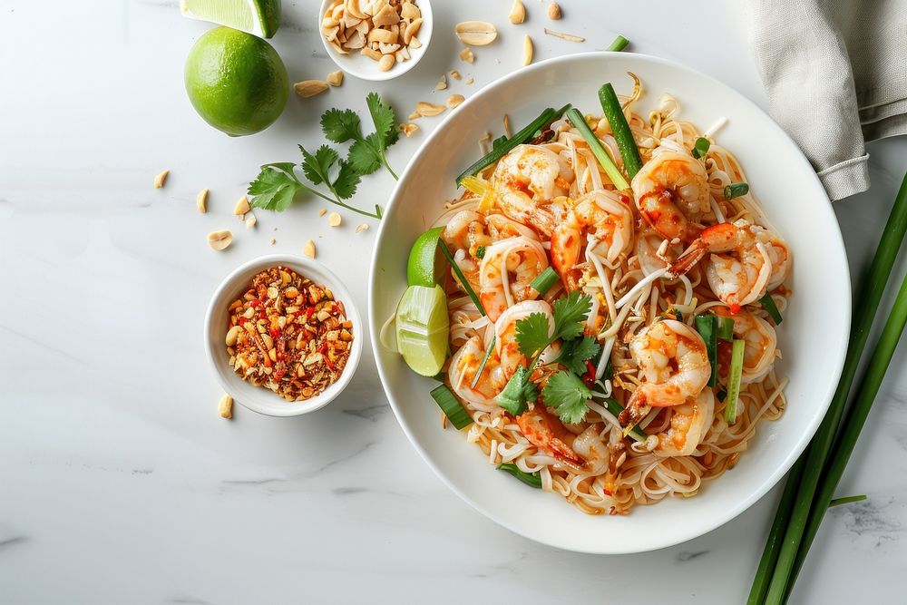 Delicious shrimp pad Thai dish