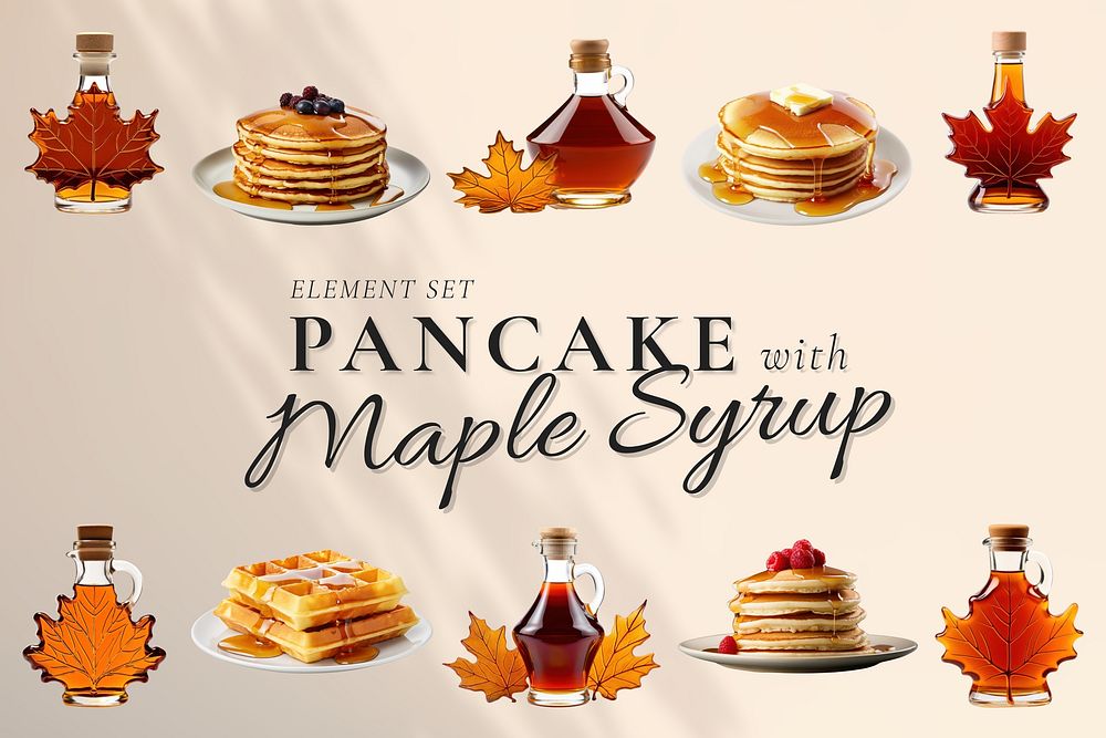 Pancake with maple syrup bottle element set