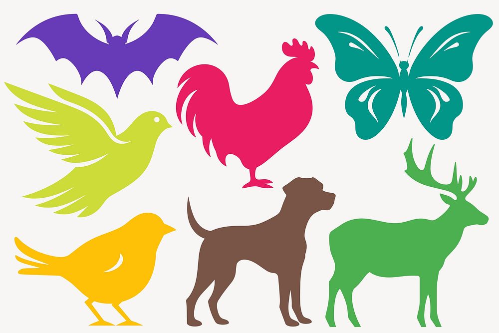 Colorful silhouette animal element  set