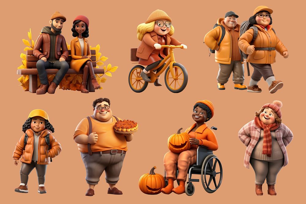 3D Autumn people element set