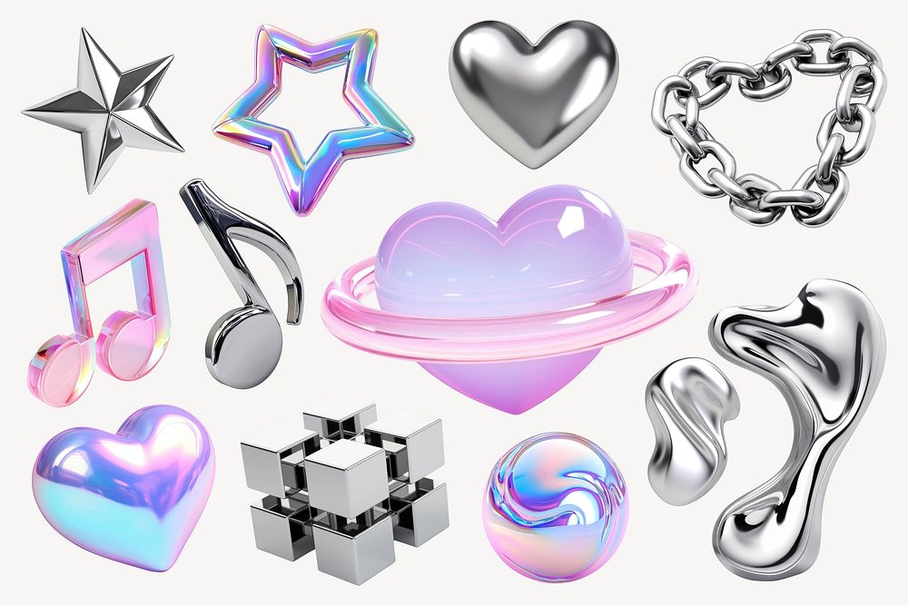 3d hologram and chrome  element set