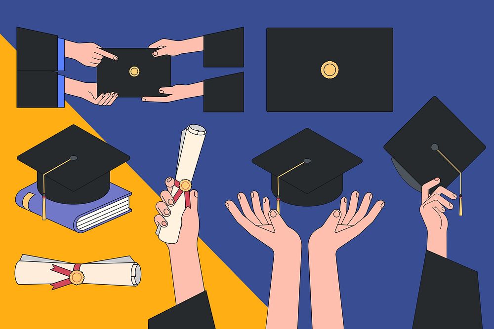 Colorful graduation illustration set | Free Photo - rawpixel