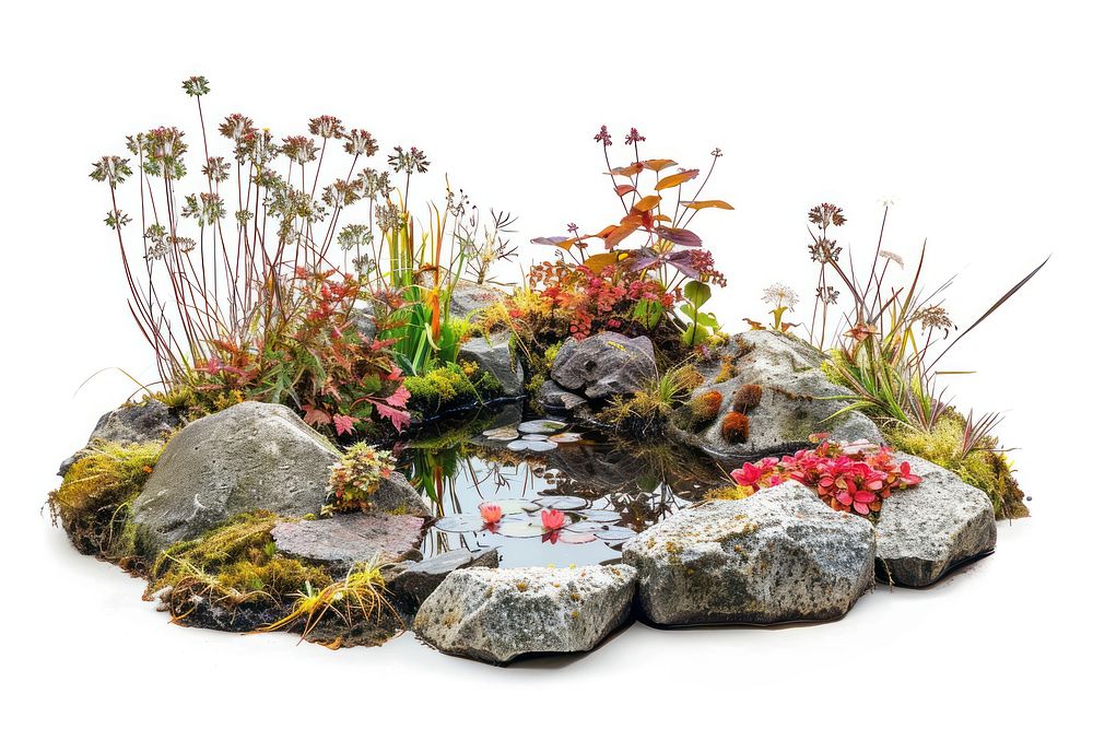 Serene garden pond with rocks