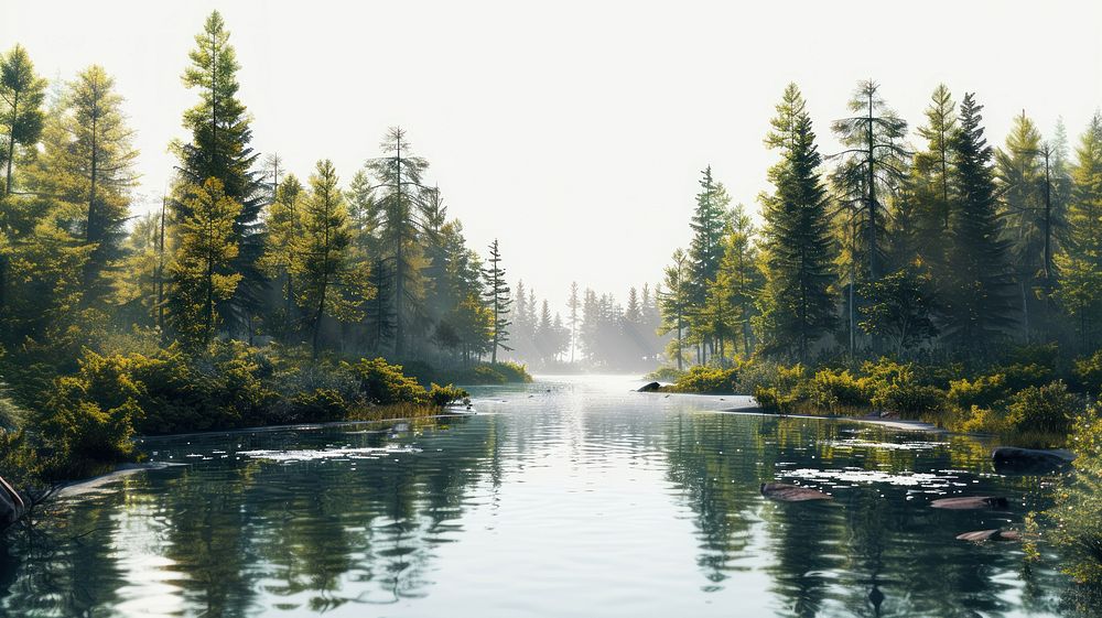 Serene forest river landscape wallpaper