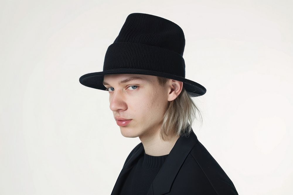Stylish young man black hat