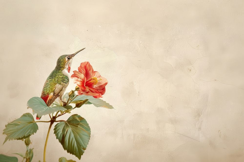 Hummingbird with hibiscus flower