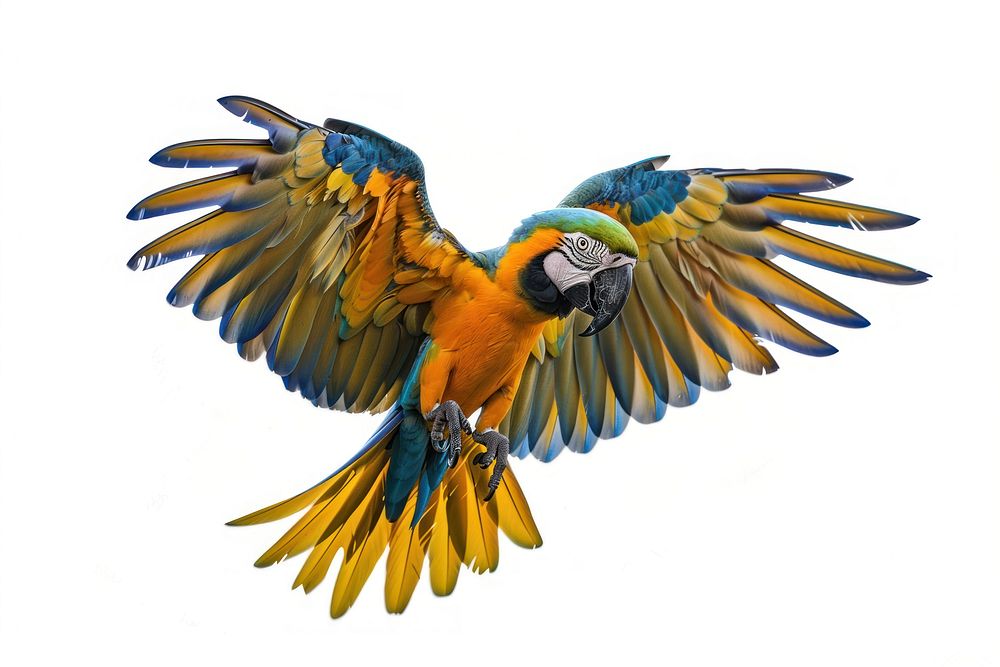 Colorful parrot in flight