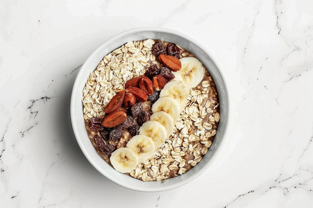 Healthy oatmeal bowl with fruits