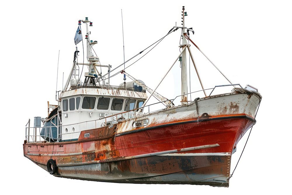 Rustic fishing boat isolated white