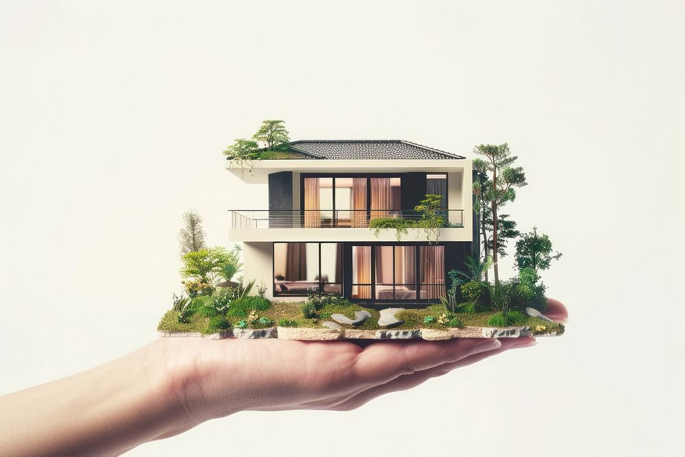 Miniature modern house in hand