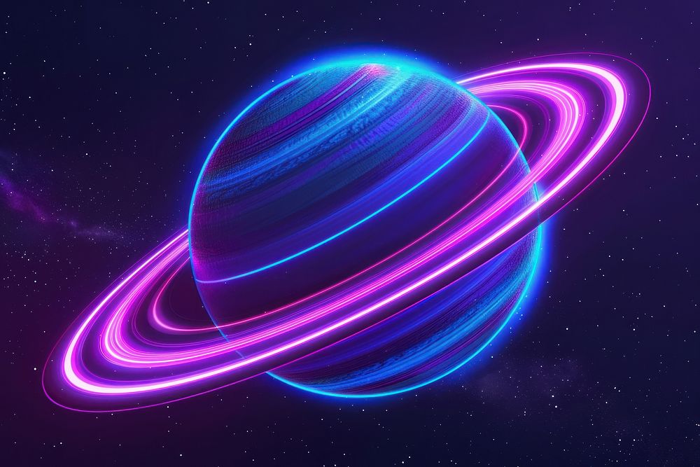 Neon planet with glowing rings | Free Photo Illustration - rawpixel