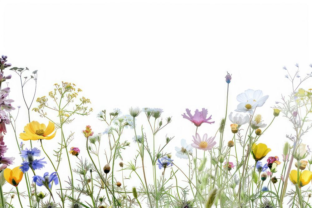 Colorful wildflowers on white background