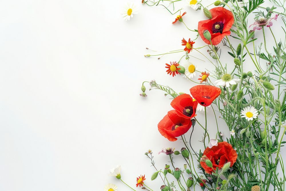 Colorful wildflowers on white background