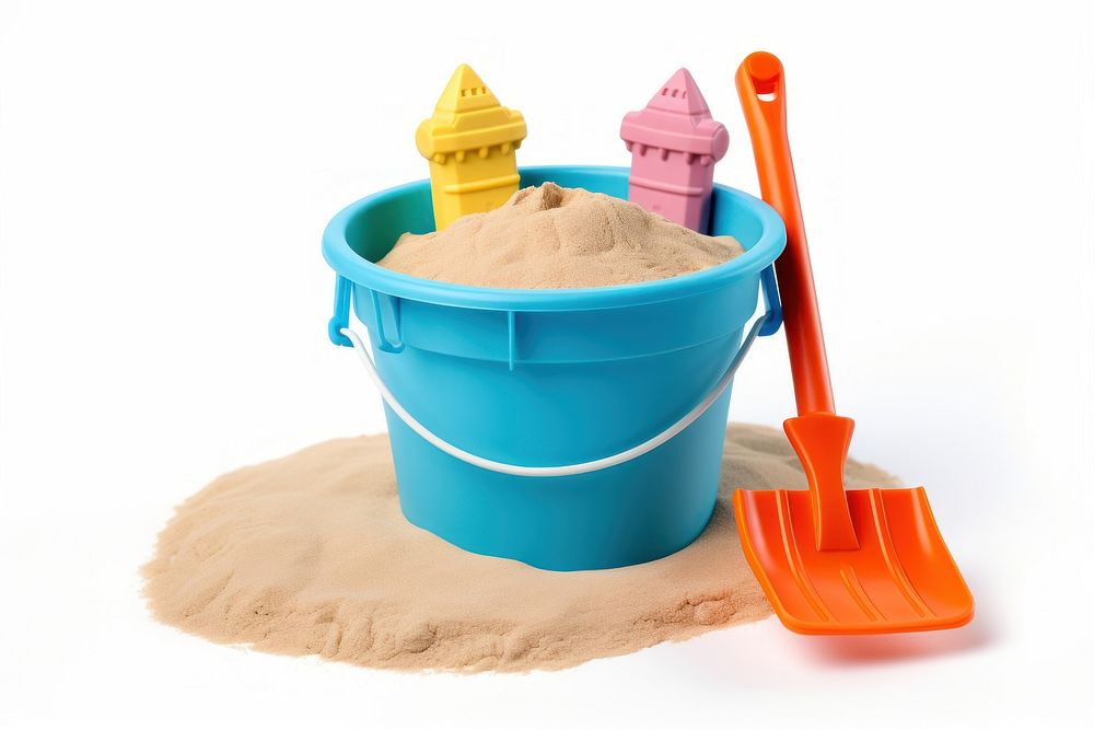 Colorful beach toys in sand