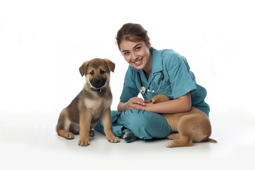 Veterinarian with adorable puppies