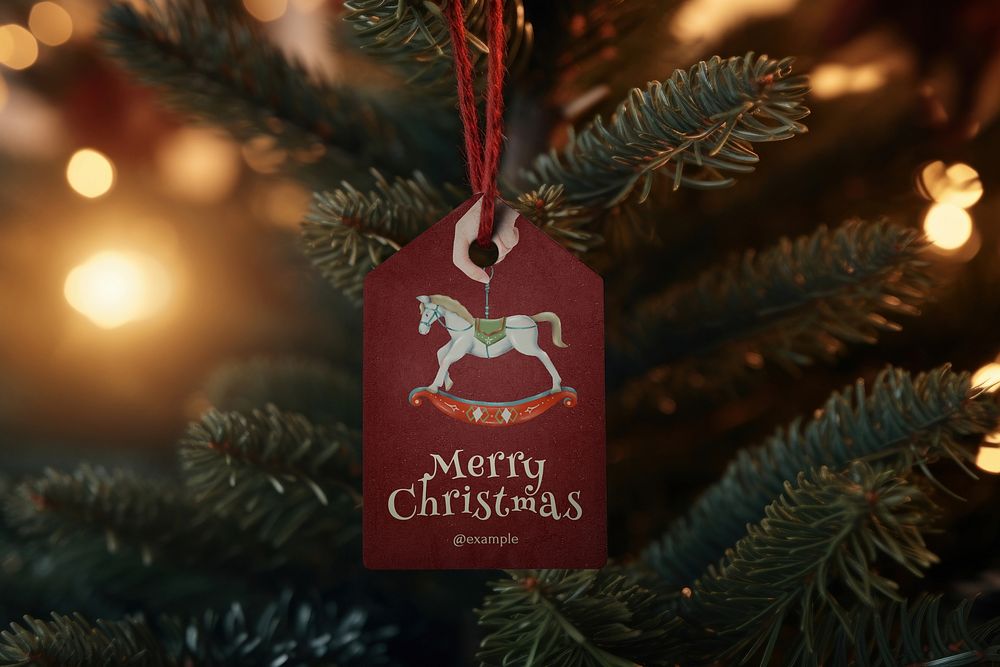 Festive Christmas tree tag mockup psd