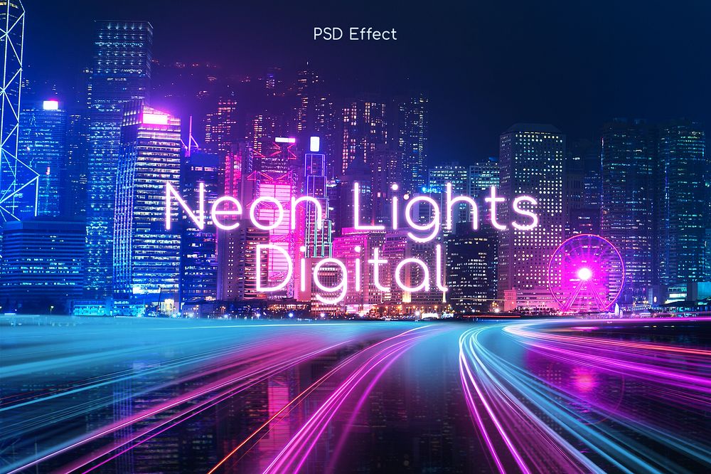 Neon Lights Digital PSD Effect