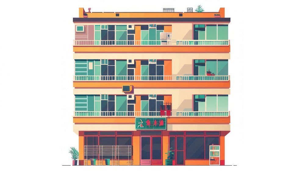 Colorful urban apartment building illustration