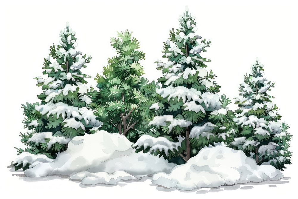 Snow-covered evergreen trees illustration | Premium Photo Illustration ...