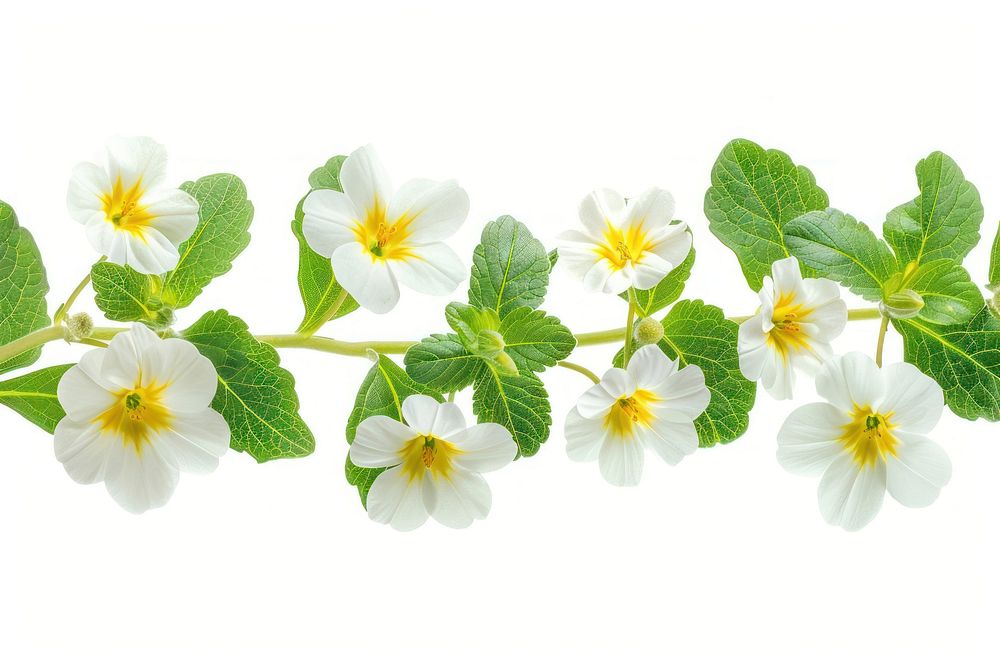 White flowers green leaves branch