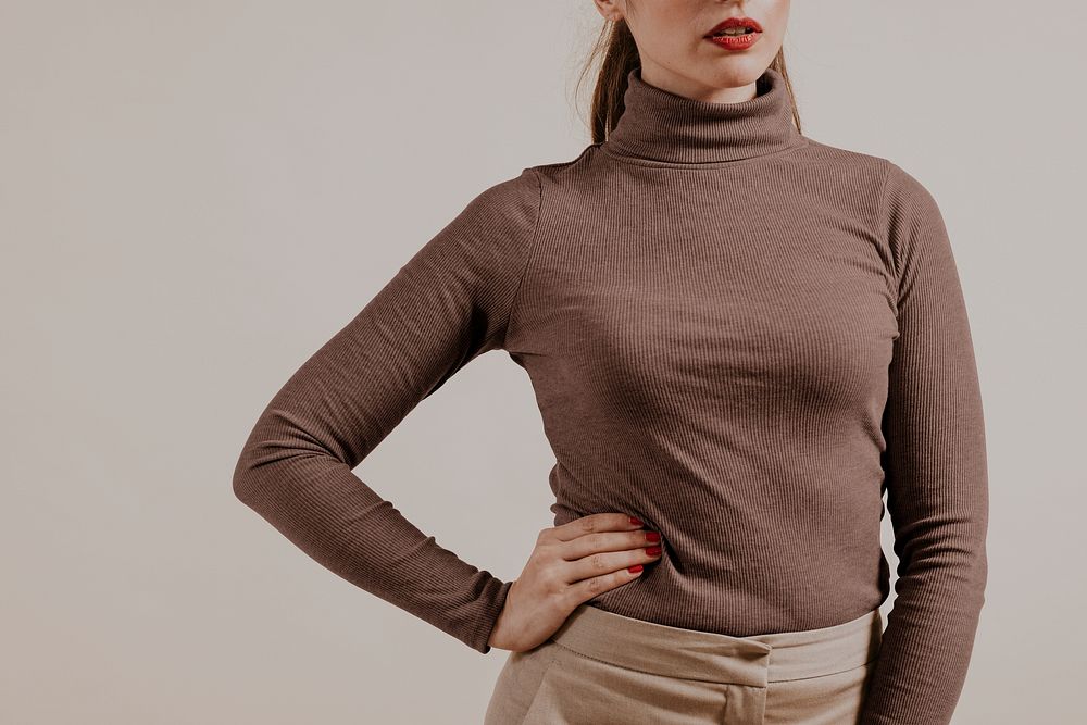 Turtleneck shirt mockup, women’s fashion psd