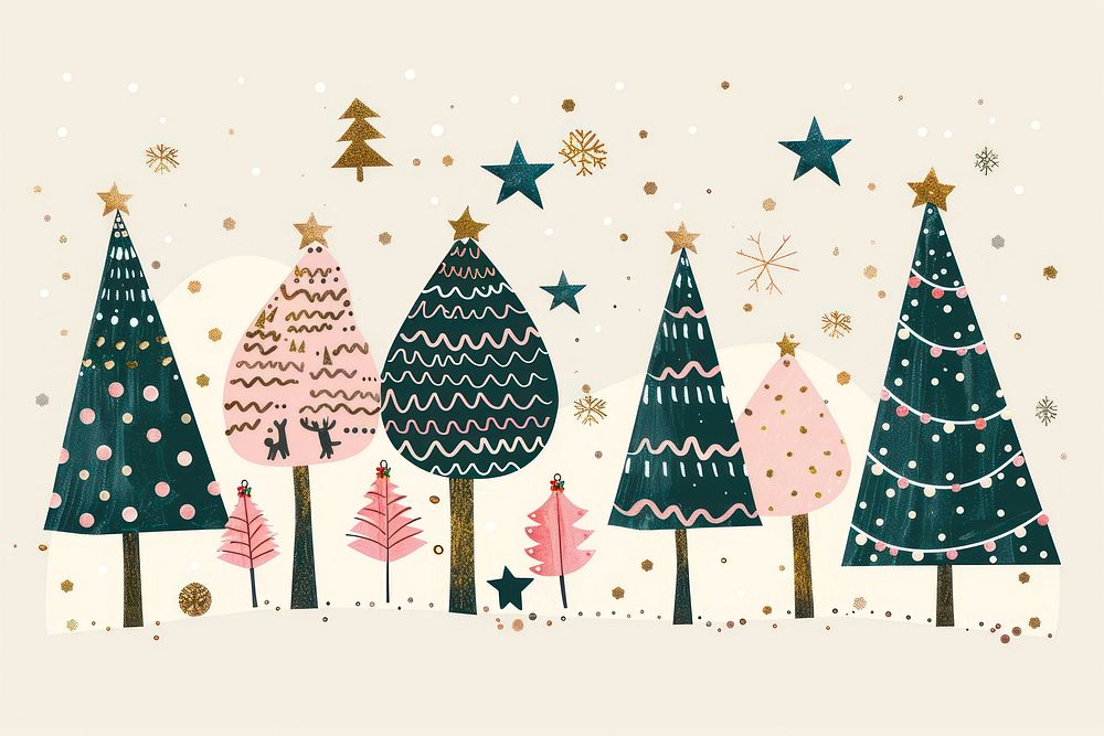 Whimsical Christmas tree forest illustration