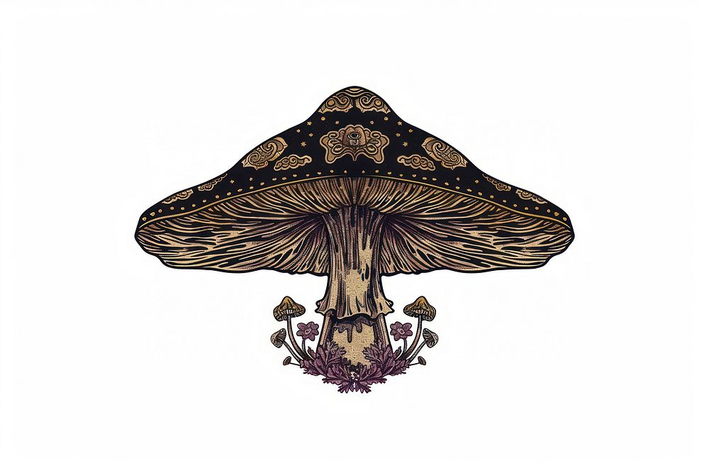 Detailed mushroom with floral elements