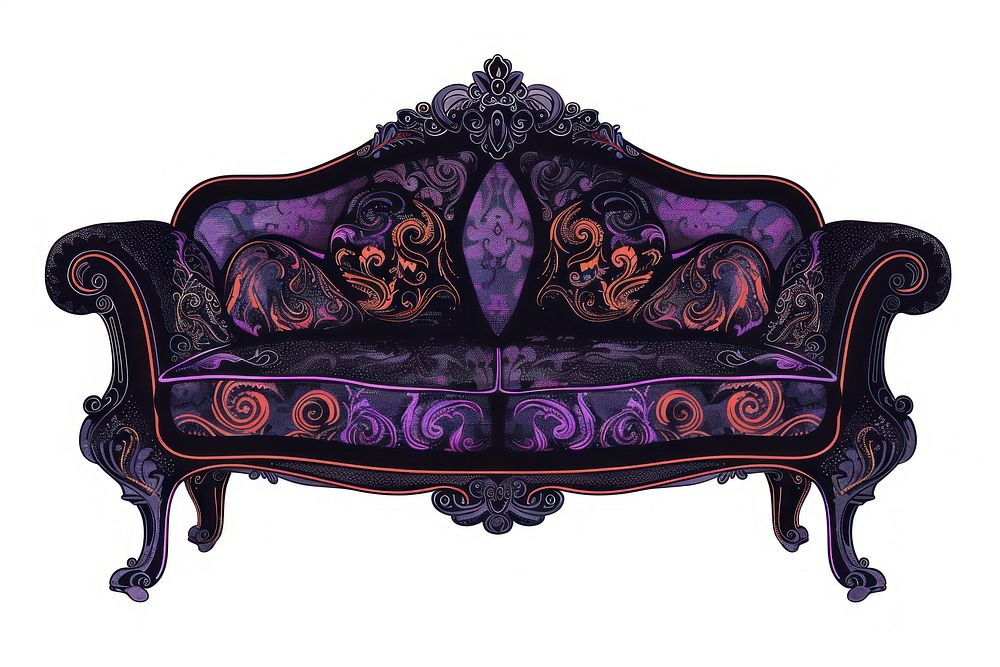 Elegant vintage ornate purple sofa