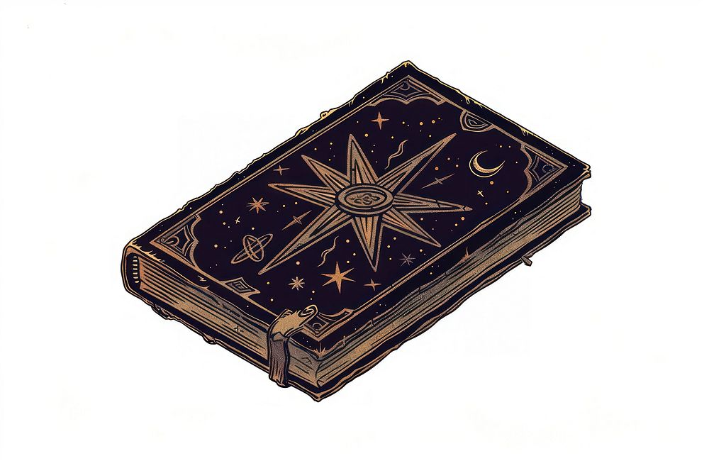 Mystical book with celestial symbols