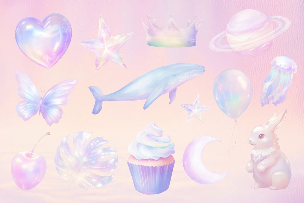 Pastel cute sticker element set