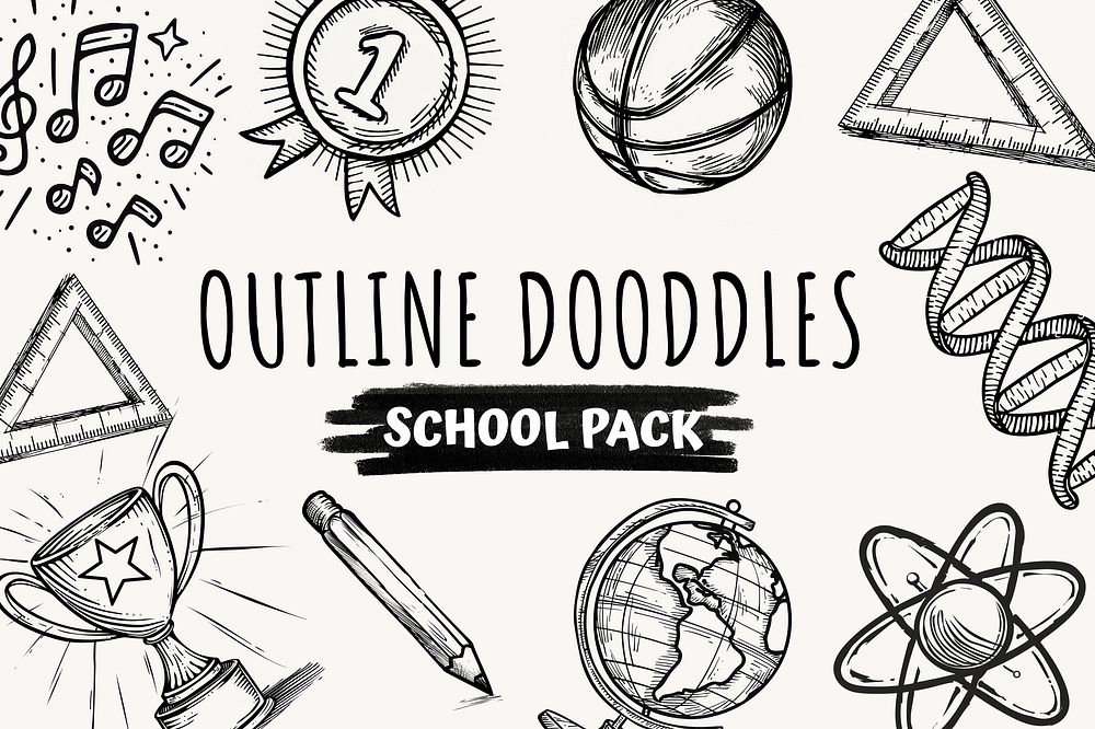 School outline doodle element set